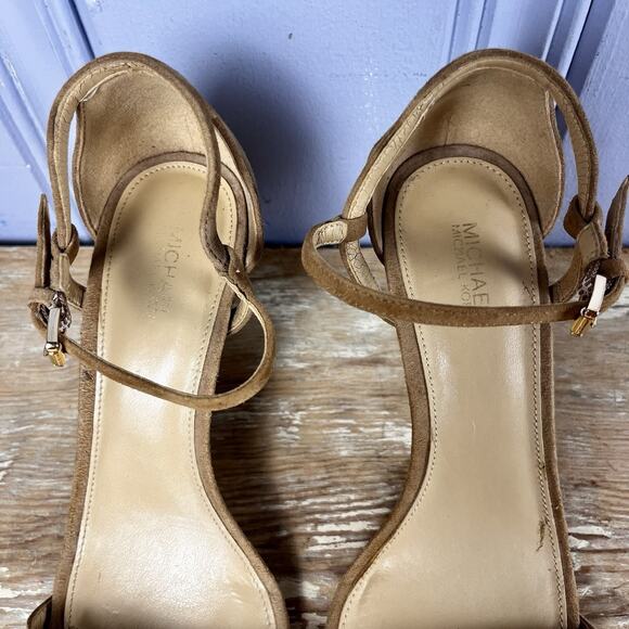 Michael Kors Tan Suede Stiletto Sandals Size 8.5 Strappy High Heel Dressy Chic - Picture 5 of 13